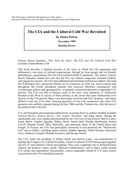 CIA and the Cultural Cold War Revisited by James Petras November 1999 Monthly Review