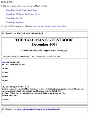 THE TALL MAN's GUESTBOOK December 2001