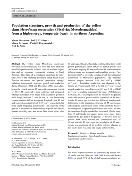 Population Structure, Growth and Production of the Yellow Clam