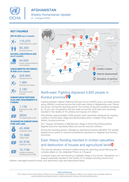 AFGHANISTAN Weekly Humanitarian Update (3 – 9 August 2020)
