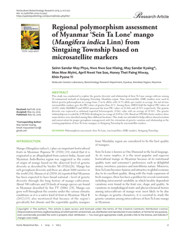 Regional Polymorphism Assessment of Myanmar 'Sein Ta Lone' Mango