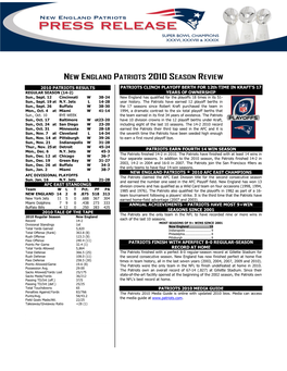 New England Patriots 2010 Season Review