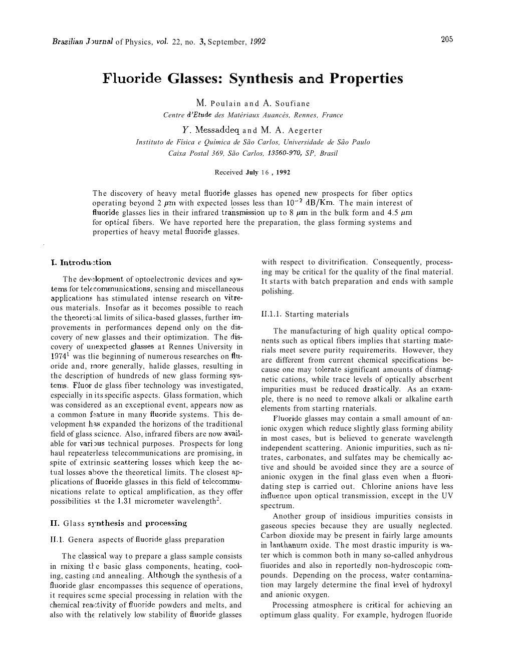 Fluoride Glasses: Synthesis and Properties