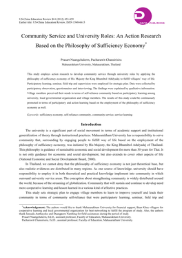 Community Service and University Roles: an Action Research Based on the Philosophy of Sufficiency Economy*