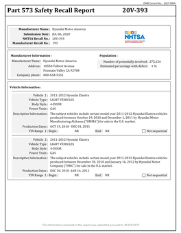 Part 573 Safety Recall Report 20V-393