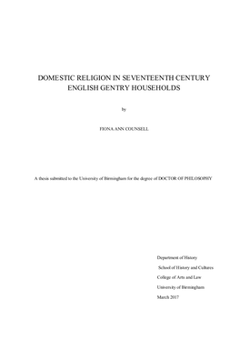 Domestic Religion in Seventeenth Century English Gentry Households