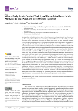 Whole-Body Acute Contact Toxicity of Formulated Insecticide Mixtures to Blue Orchard Bees (Osmia Lignaria)