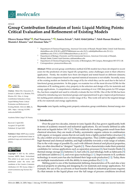 Group Contribution Estimation of Ionic Liquid Melting Points: Critical Evaluation and Reﬁnement of Existing Models