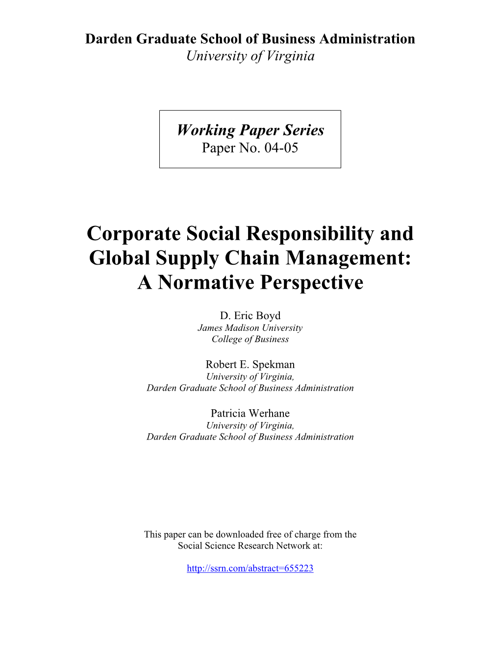 Corporate Social Responsibility and Global Supply Chain Management: a Normative Perspective