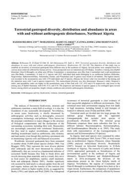 Terrestrial Gastropod Diversity, Distribution and Abundance in Areas with and Without Anthropogenic Disturbances, Northeast Algeria