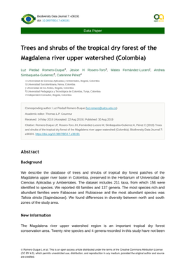 Trees and Shrubs of the Tropical Dry Forest of the Magdalena River Upper Watershed (Colombia)