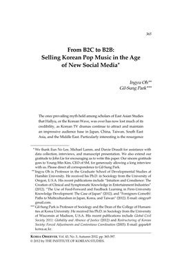 From B2C to B2B: Selling Korean Pop Music in the Age of New Social Media*
