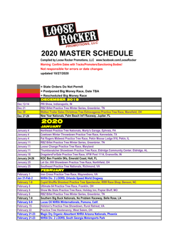 2020 Master Schedule