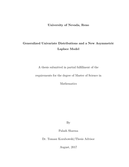 University of Nevada, Reno Generalized Univariate