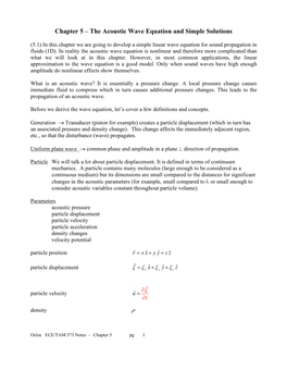 Chapter 5 – the Acoustic Wave Equation and Simple Solutions