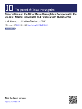Observations on the Minor Basic Hemoglobin Component in the Blood of Normal Individuals and Patients with Thalassemia