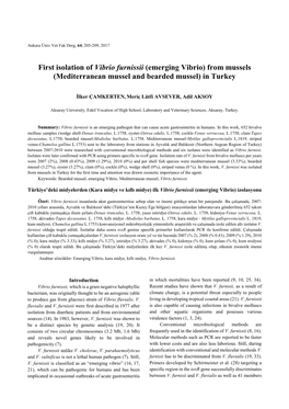 First Isolation of Vibrio Furnissii (Emerging Vibrio) from Mussels (Mediterranean Mussel and Bearded Mussel) in Turkey