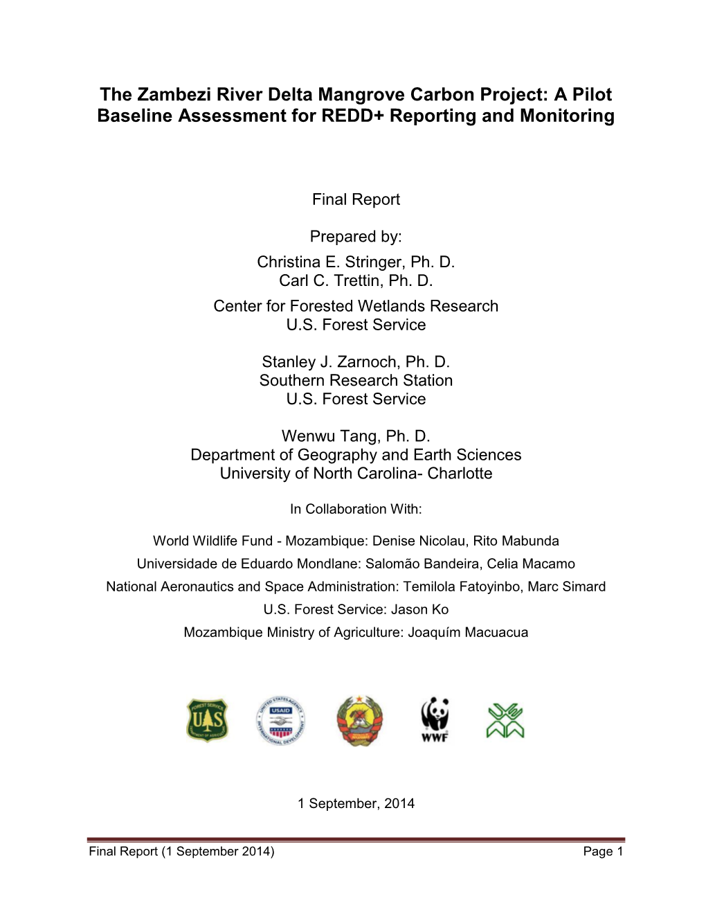 The Zambezi River Delta Mangrove Carbon Project: a Pilot Baseline Assessment for REDD+ Reporting and Monitoring