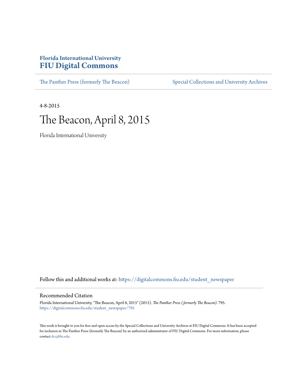 The Beacon, April 8, 2015 Florida International University