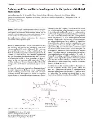 An Integrated Flow and Batch-Based Approach for the Synthesis of O-Methyl Siphonazole Amarcus Combined Flow and Batch Synthesis of O-Methyl Siphonazole Baumann, Ian R