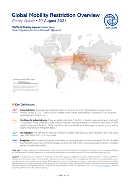Global Mobility Restriction Overview Weekly Update • 2Nd August 2021