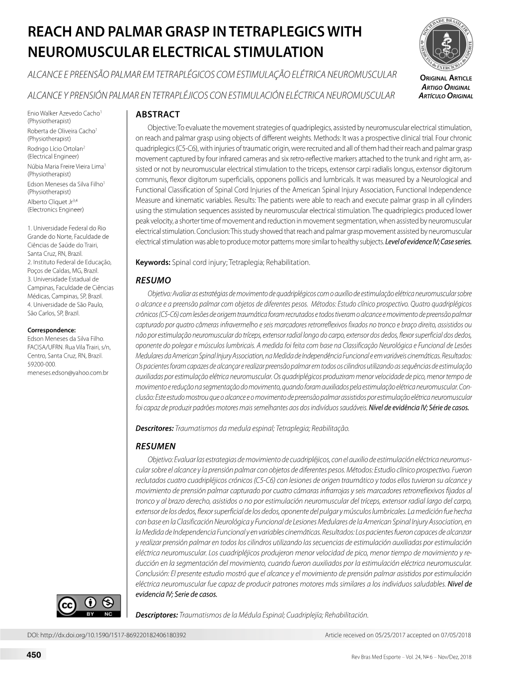 Reach and Palmar Grasp in Tetraplegics with Neuromuscular Electrical Stimulation