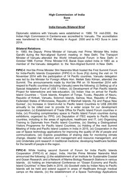 High Commission of India Suva *** India-Vanuatu Bilateral Brief