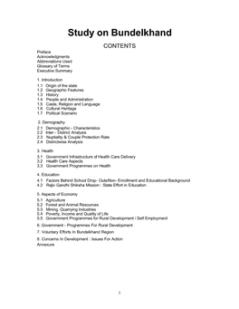 Study on Bundelkhand CONTENTS Preface Acknowledgments Abbreviations Used Glossary of Terms Executive Summary