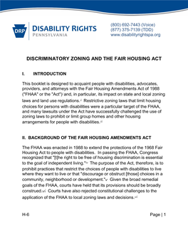 Discriminatory Zoning and the Fair Housing Act