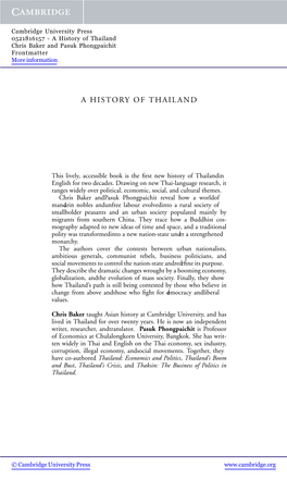 A History of Thailand Chris Baker and Pasuk Phongpaichit Frontmatter More Information