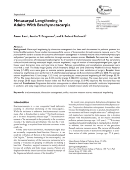 Metacarpal Lengthening in Adults with Brachymetacarpia