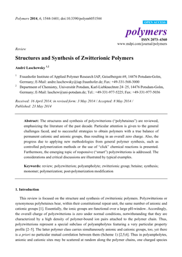 Structures and Synthesis of Zwitterionic Polymers