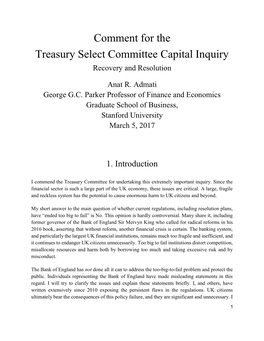 Comment for the Treasury Select Committee Capital Inquiry