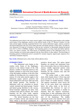 Branching Pattern of Abdominal Aorta - a Cadaveric Study