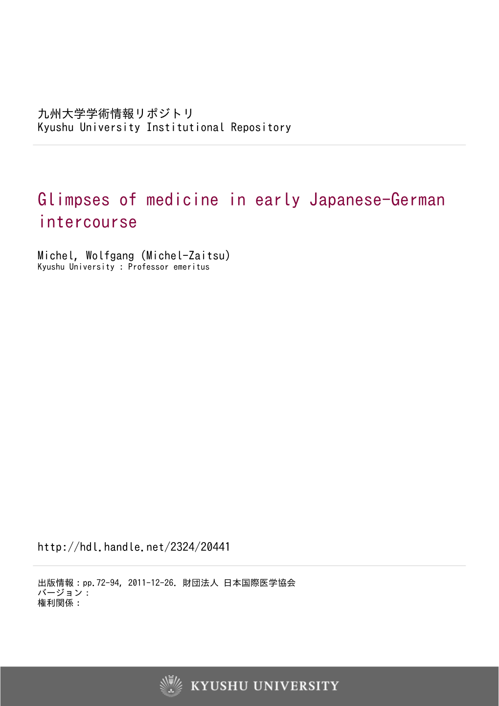 Glimpses of Medicine in Early Japanese-German Intercourse