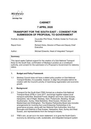 Transport for the South East – Consent for Submission of Proposal to Government