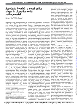 Roseburia Hominis 9 : a Novel Guilty Regulatory T Cell Homeostasis