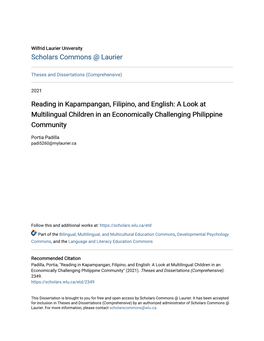 Reading in Kapampangan, Filipino, and English: a Look at Multilingual Children in an Economically Challenging Philippine Community