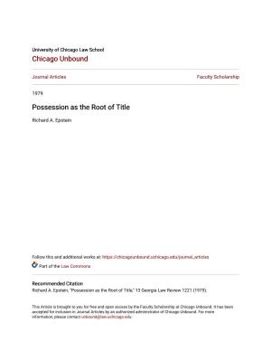 Possession As the Root of Title