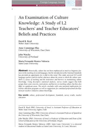 An Examination of Culture Knowledge: a Study of L2 Teachers’ and Teacher Educators’ Beliefs and Practices