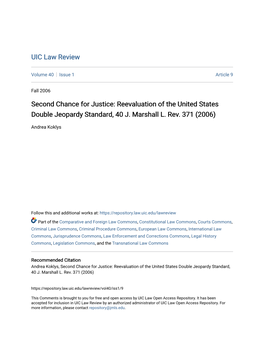 Reevaluation of the United States Double Jeopardy Standard, 40 J
