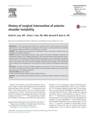 History of Surgical Intervention of Anterior Shoulder Instability