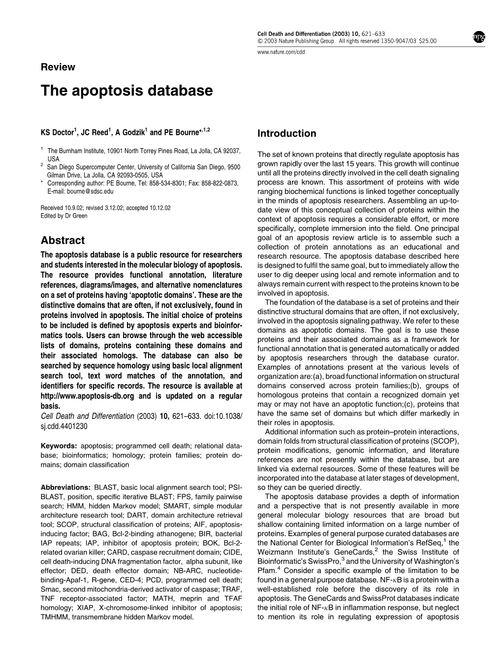 The Apoptosis Database