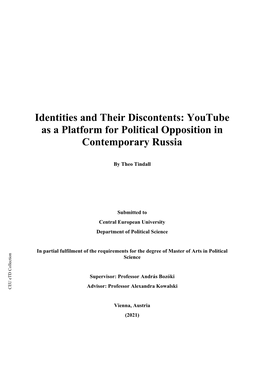 Identities and Their Discontents: Youtube As a Platform for Political Opposition in Contemporary Russia