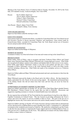Town Board Minutes for November 19, 2019