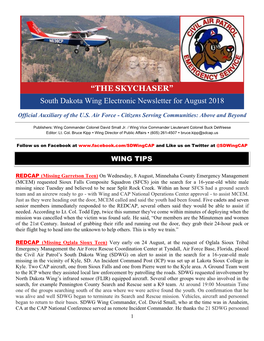 South Dakota Wing Electronic Newsletter for August 2018