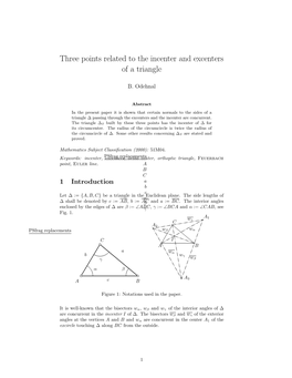 Three Points Related to the Incenter and Excenters of a Triangle