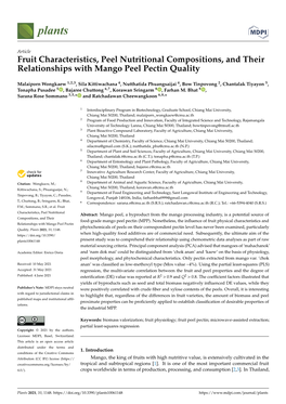 Fruit Characteristics, Peel Nutritional Compositions, and Their Relationships with Mango Peel Pectin Quality