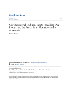 Our Inquisitorial Tradition: Equity Procedure, Due Process, and the Search for an Alternative to the Adversarial Amalia D