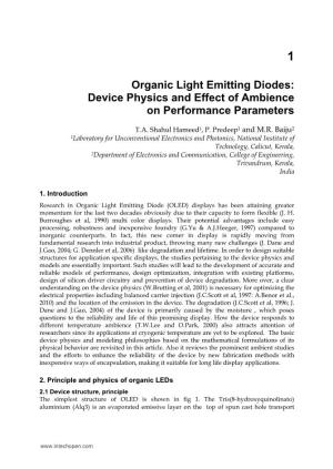 Organic Light Emitting Diodes: Device Physics and Effect of Ambience on Performance Parameters